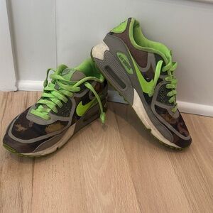 Nike Neon Green and Brown Camo Sneakers